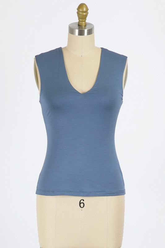 Final Touch V-Neck Double Layer Top - Slate Blue